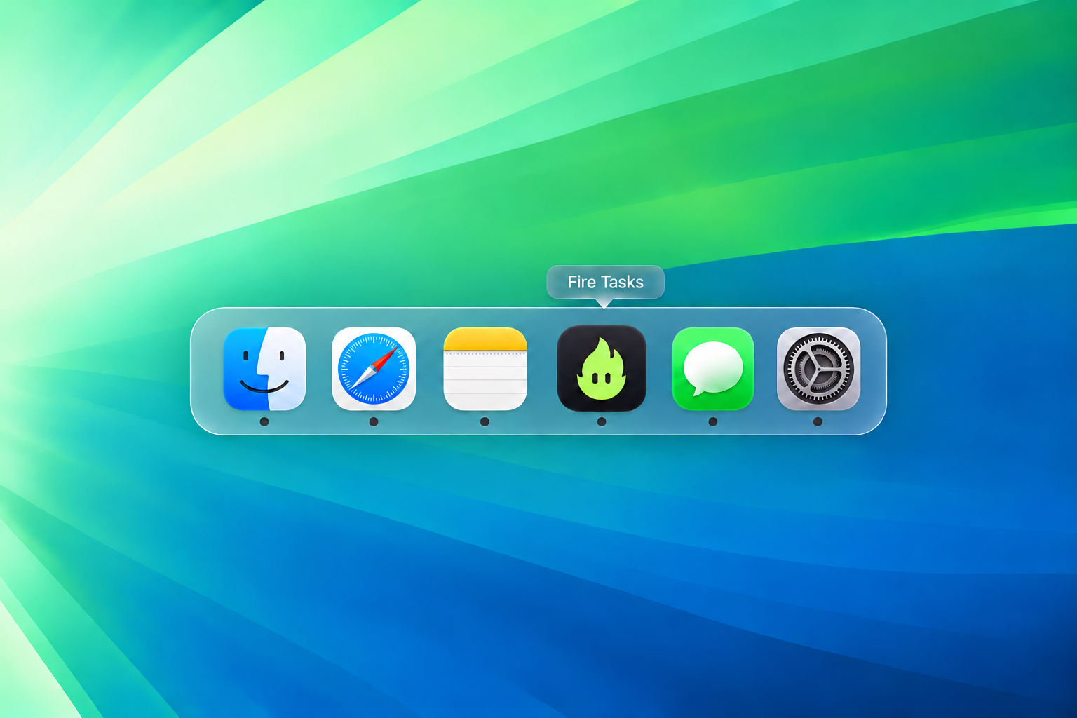 Fire Tasks in the Mac Dock on a teal desktop