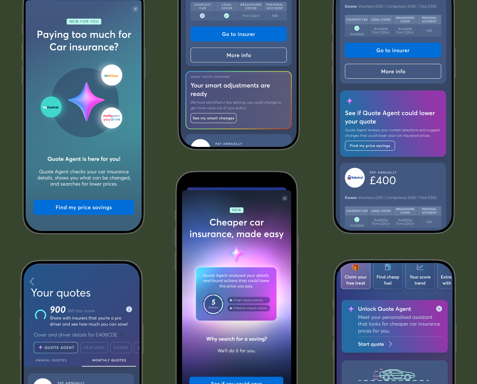 Quote Agent promotional messages and entry points across the app